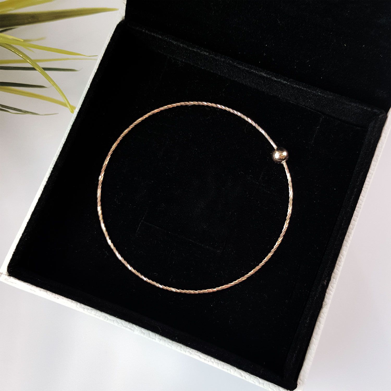 925纯银细扭纹手链 - 玫瑰金色