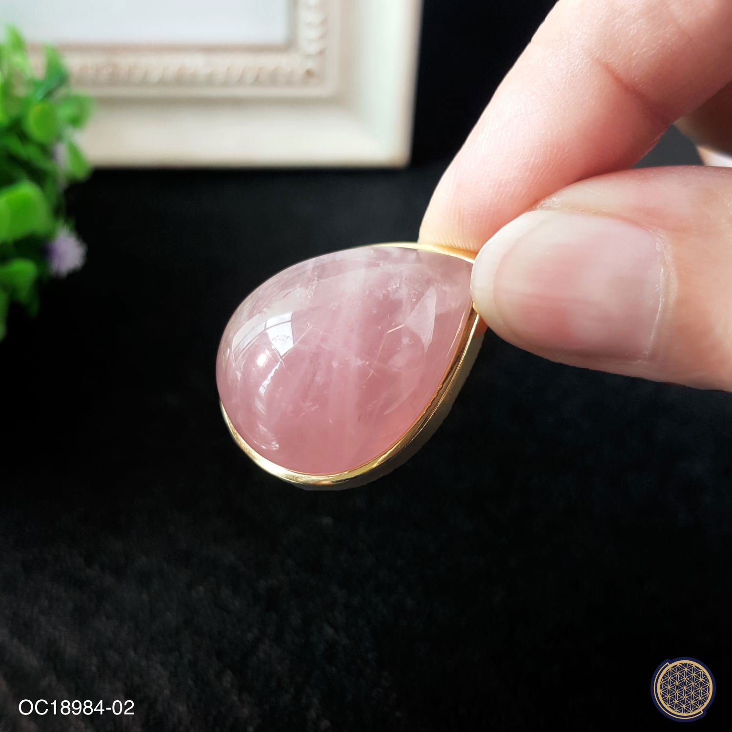 21mm x 36mm 马达加斯加粉晶水滴形纯银镀金吊坠