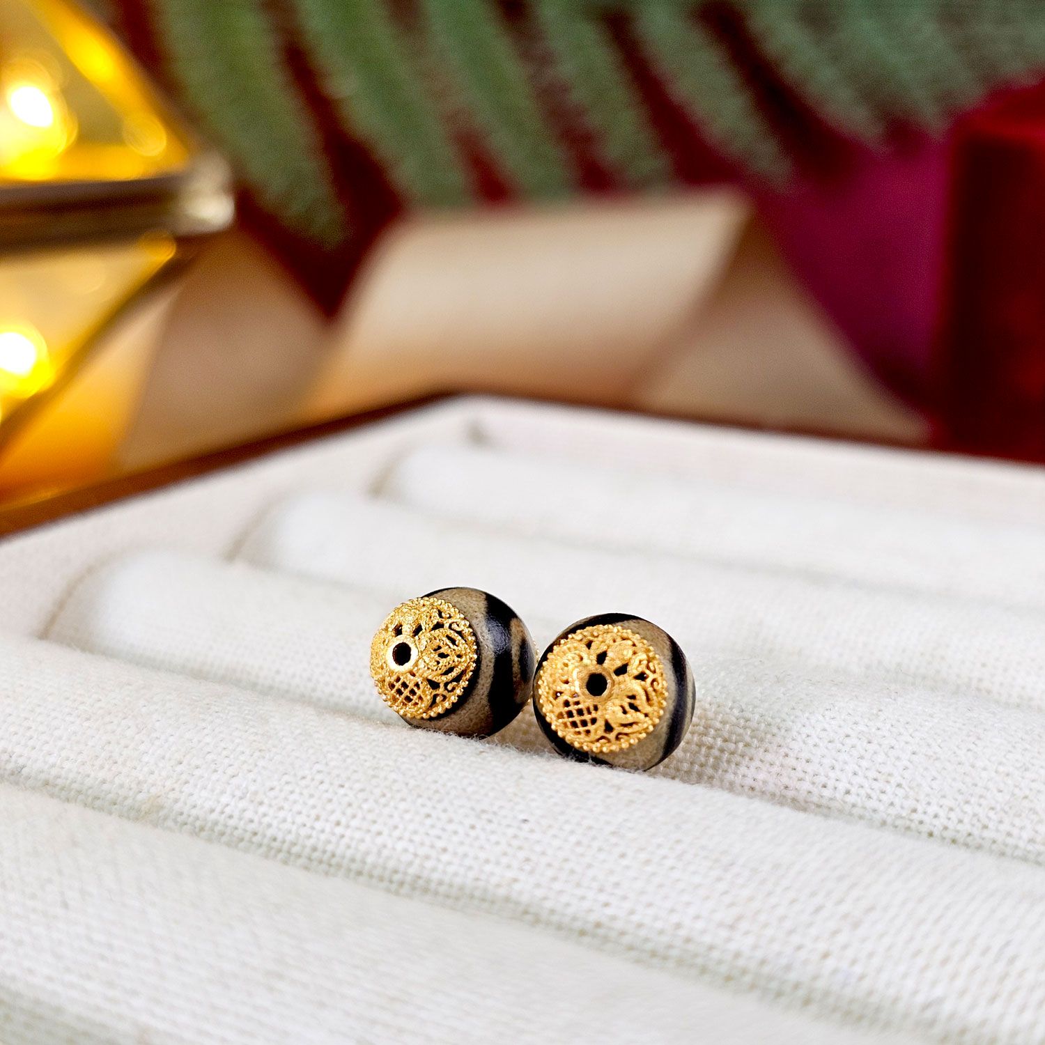 8X11mm Three Eye Dzi Bead Sterling Silver Charm Gold Plated 