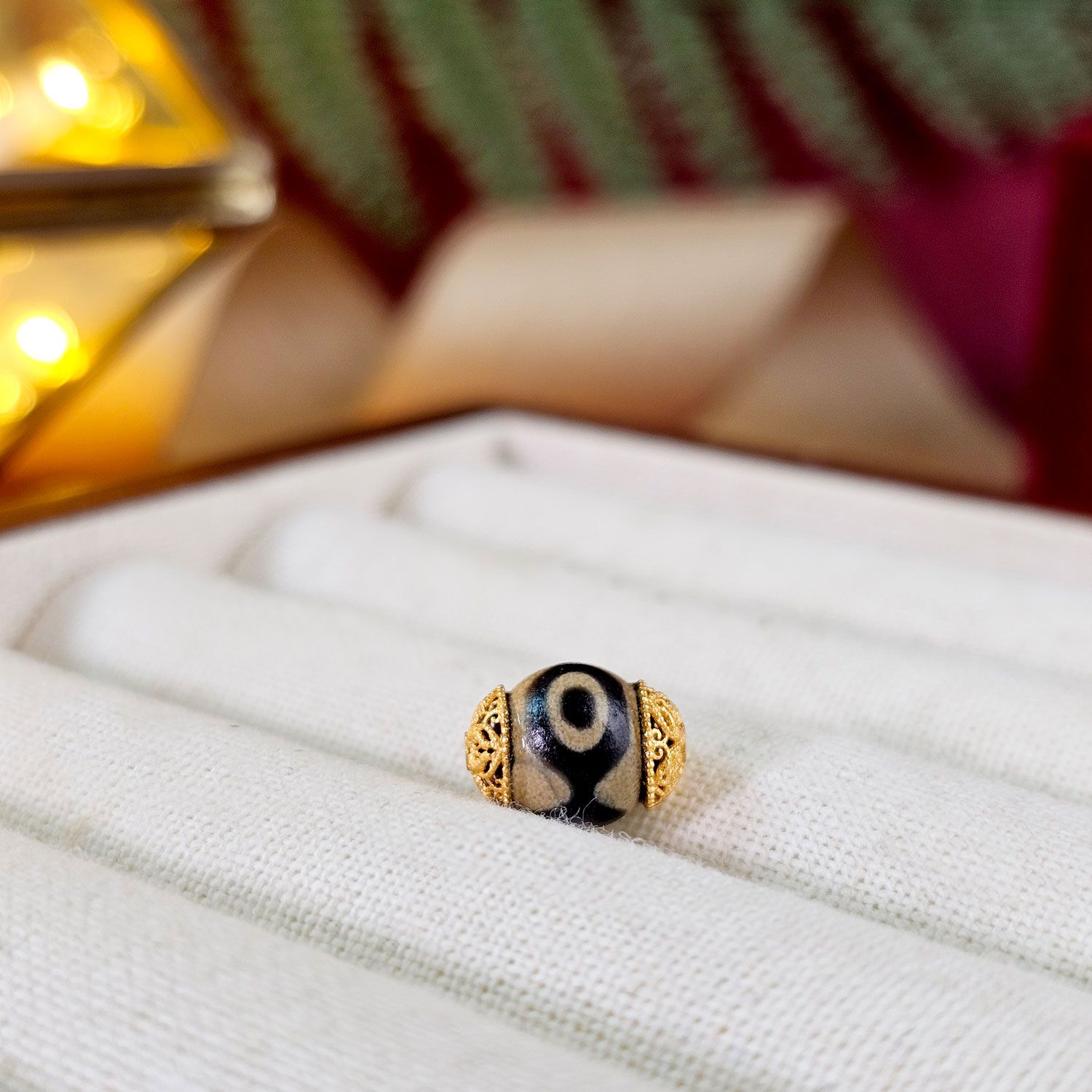 8X11mm Three Eye Dzi Bead Sterling Silver Charm Gold Plated 