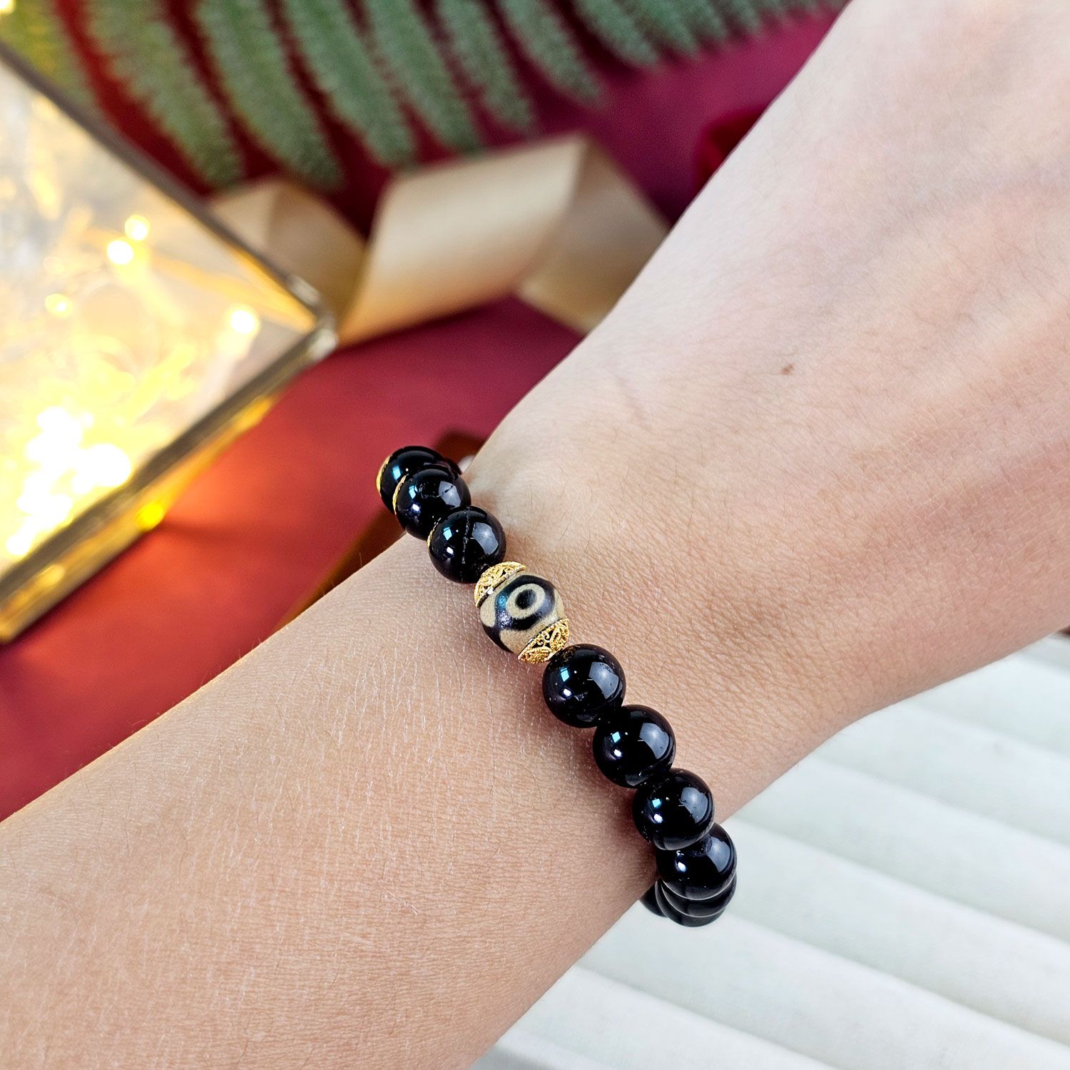 8X11mm Three Eye Dzi Bead Sterling Silver Charm Gold Plated 