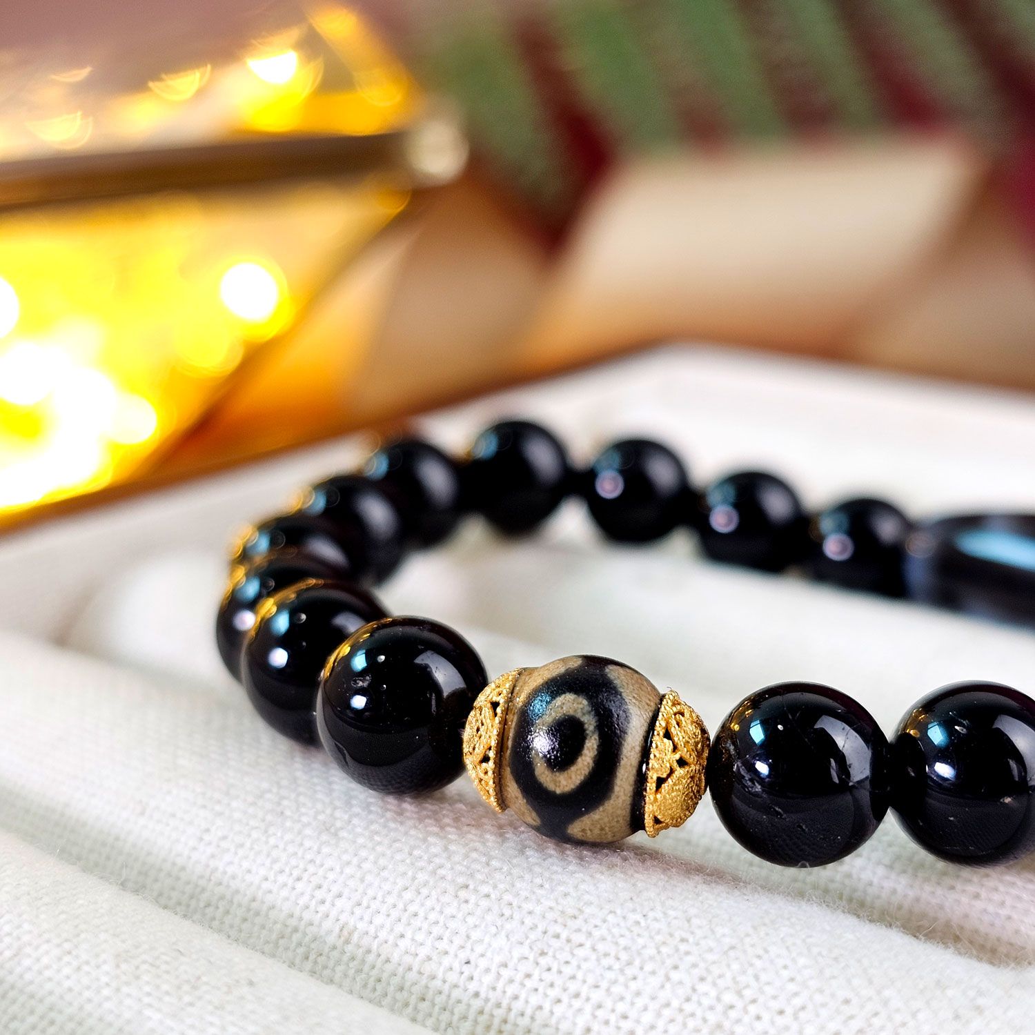 8X11mm Three Eye Dzi Bead Sterling Silver Charm Gold Plated 