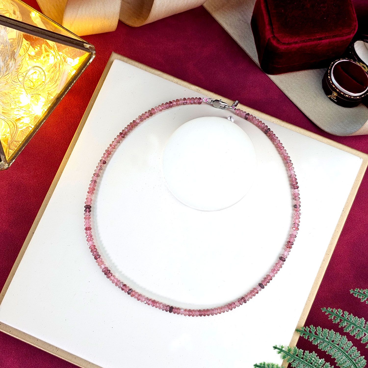 2X4mm 草莓石叠珠角度带扣项链