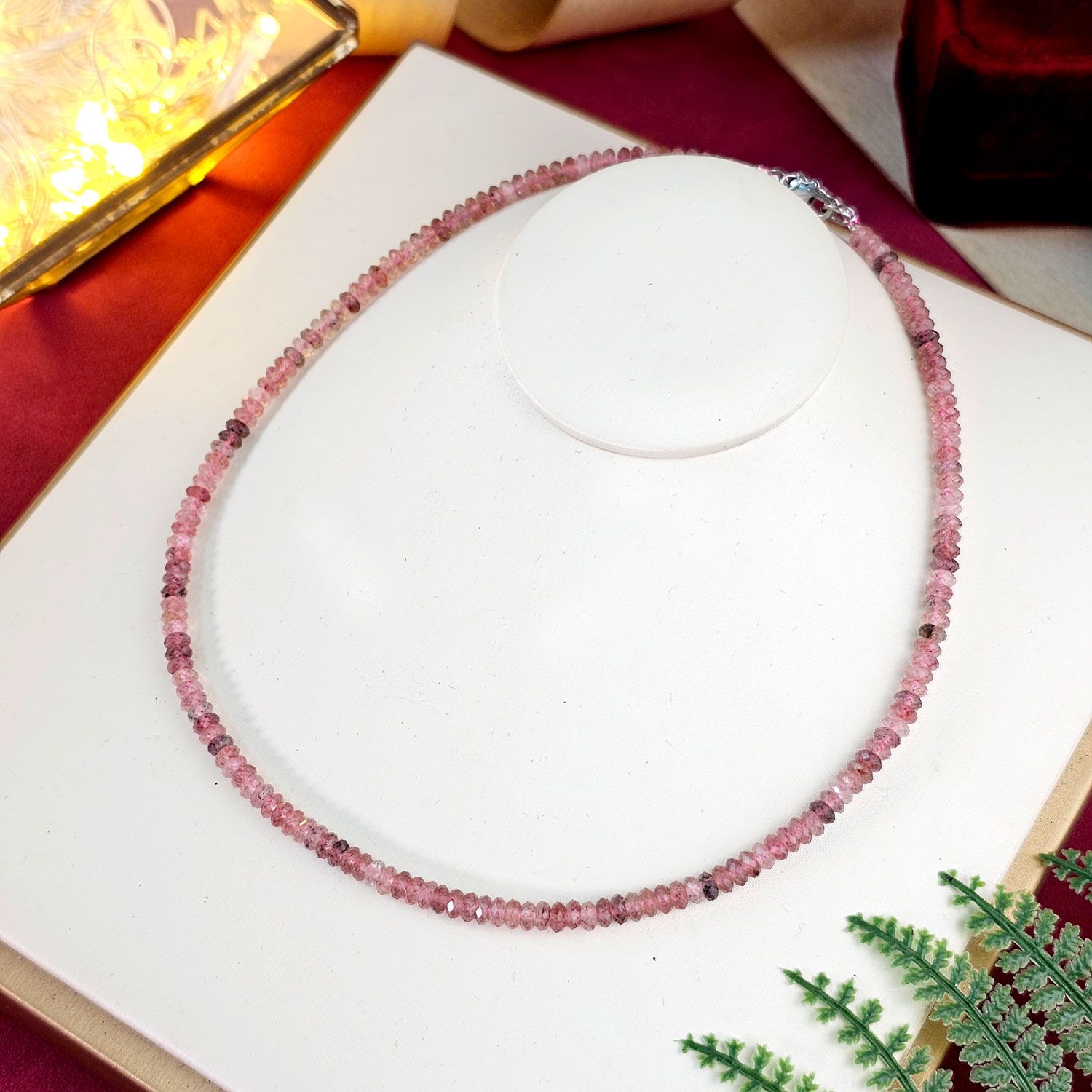 2X4mm 草莓石叠珠角度带扣项链