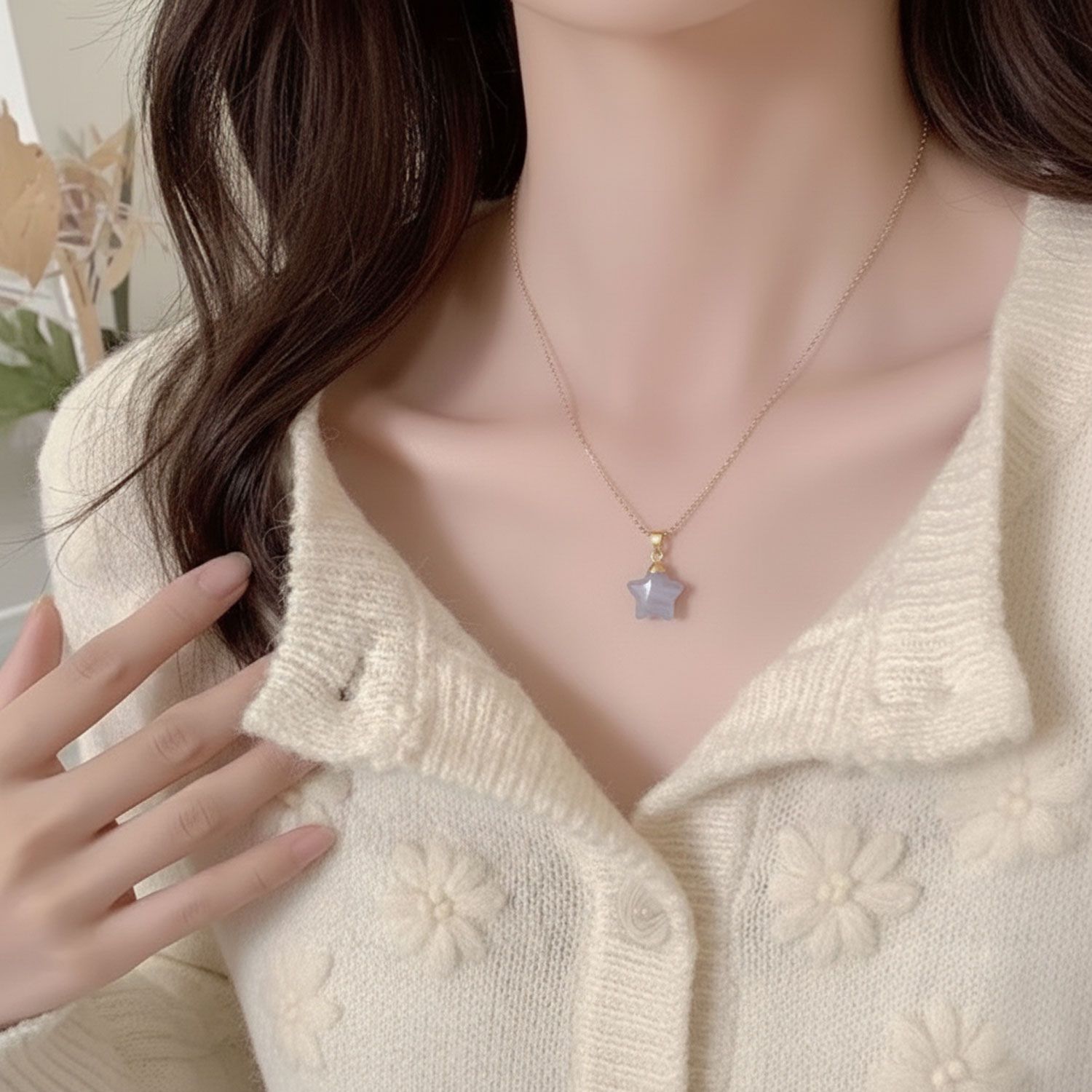 12mm 蓝纹玛瑙星星吊坠