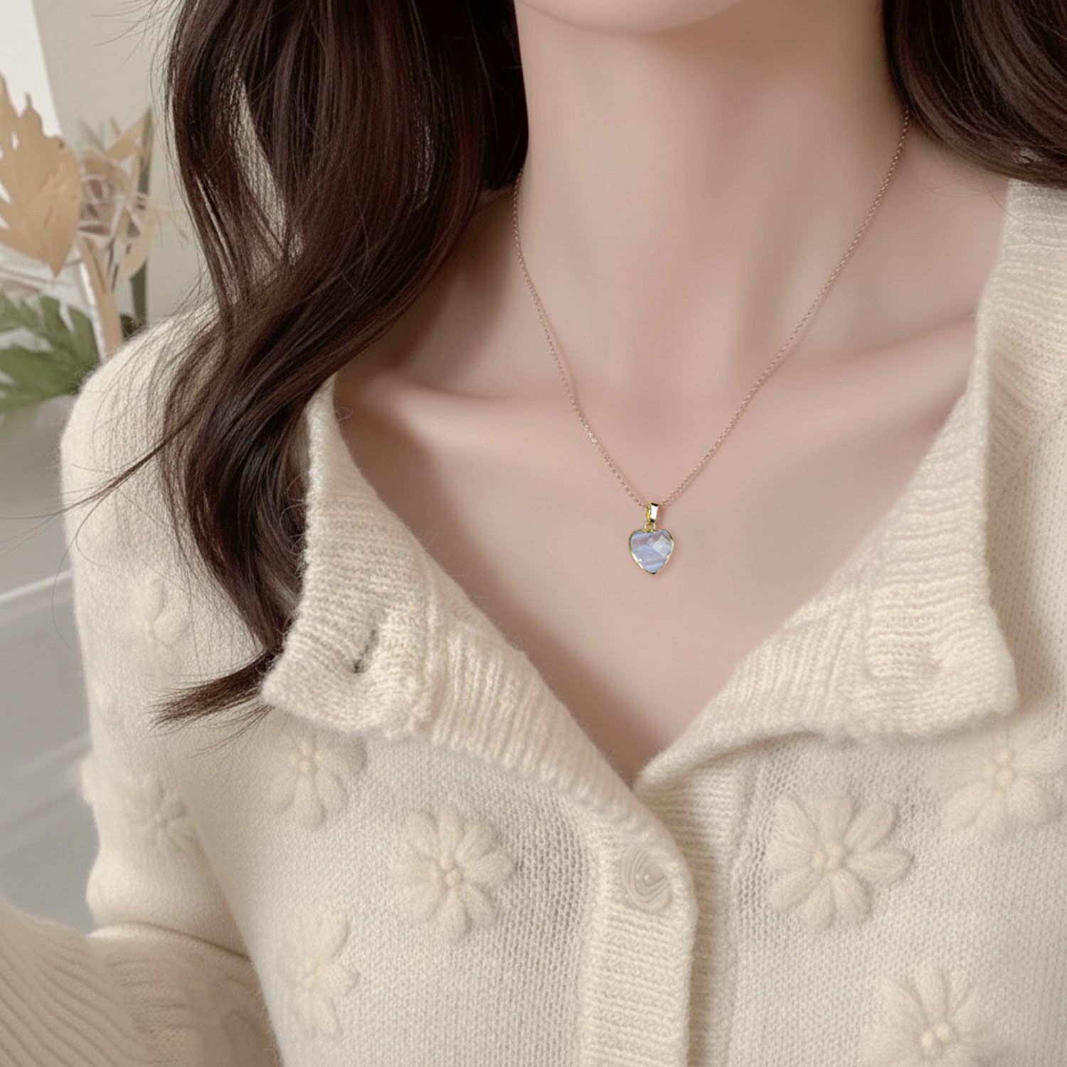 12mm 蓝纹玛瑙心形吊坠