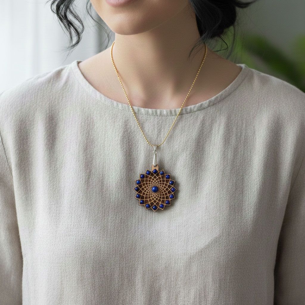 青金石生命的莲花神圣几何吊坠