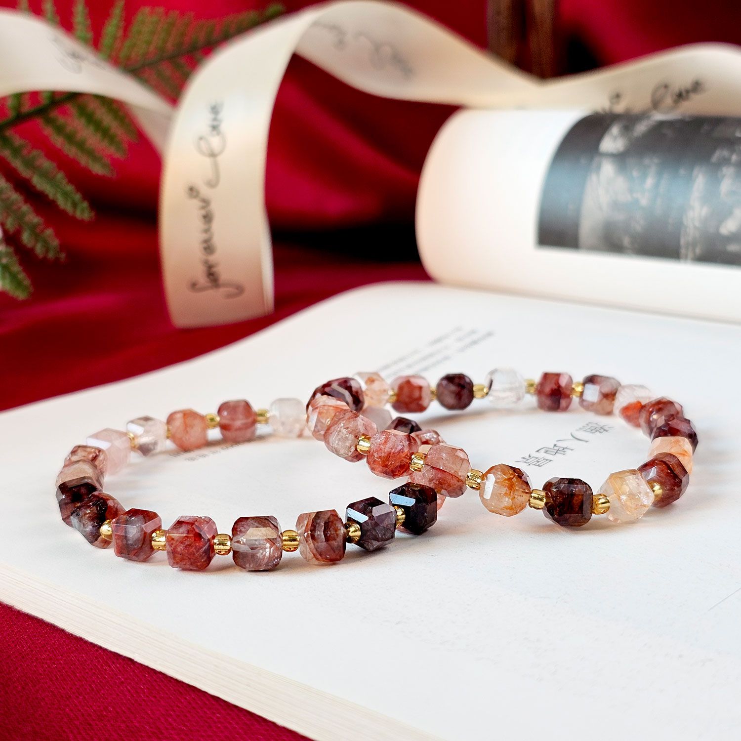 6mm 红胶花方糖手链