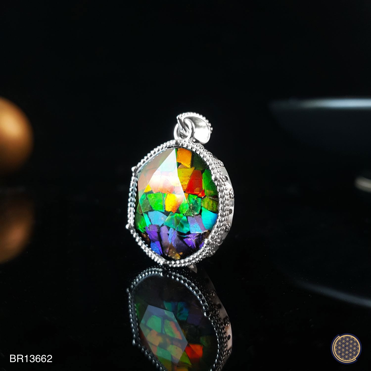 18mm Canada Ammolite  Stitching David Star With Universe Flower  Pendant