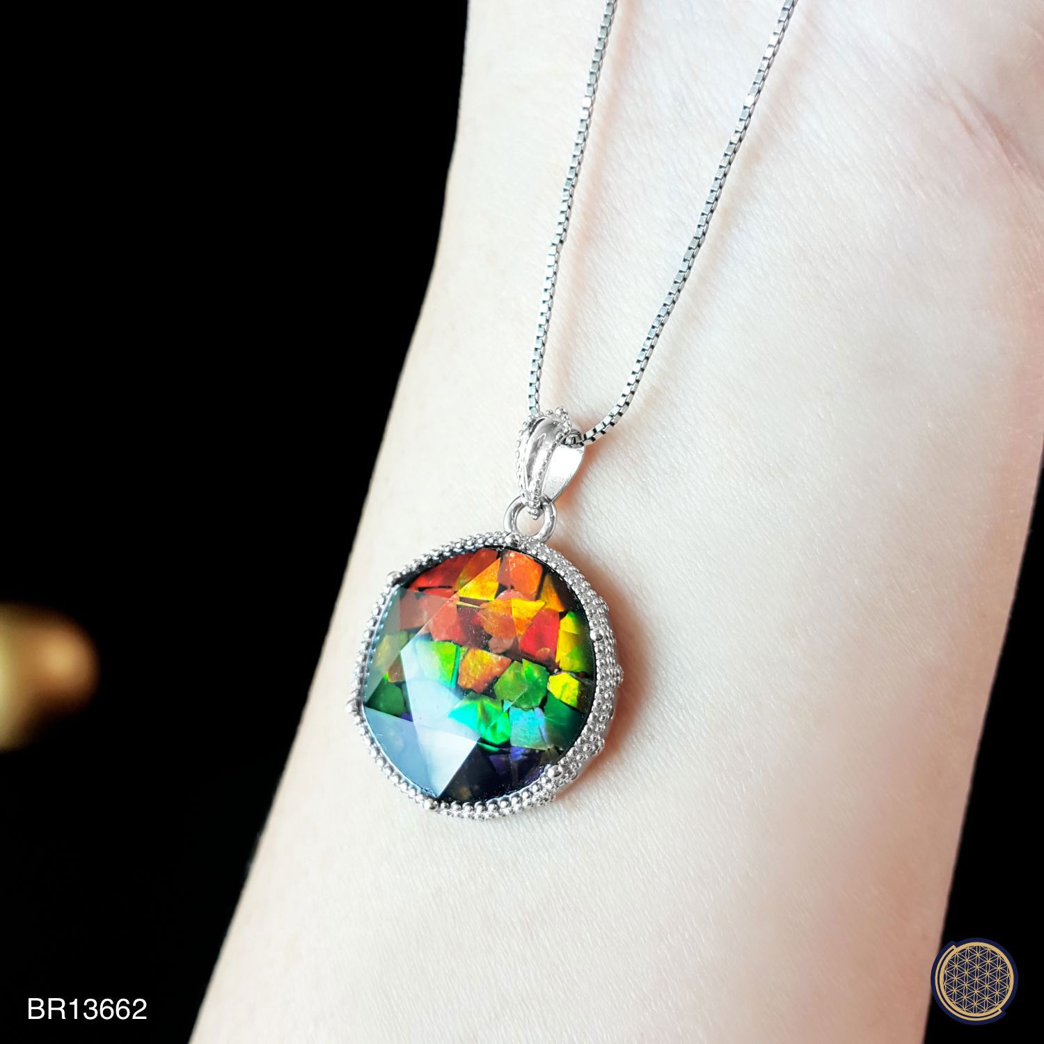 18mm 加拿大斑彩拼图大卫星带宇宙花图腾吊坠