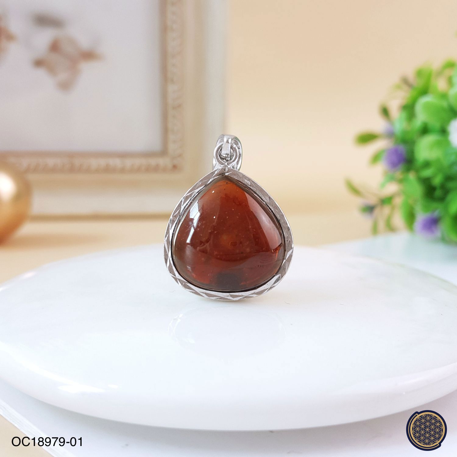 18.5mm x 29mm 碧玺水滴形纯银吊坠