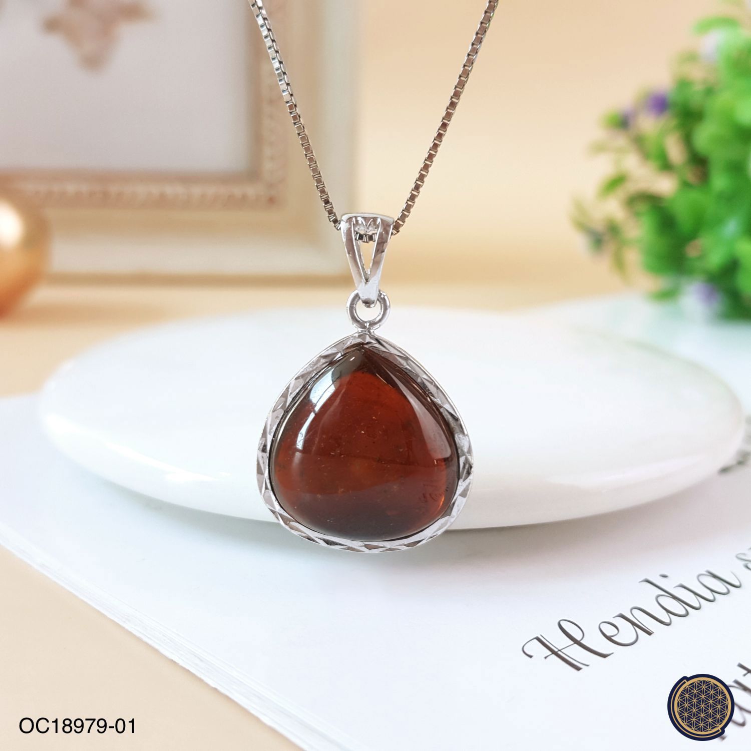 18.5mm x 29mm 碧玺水滴形纯银吊坠