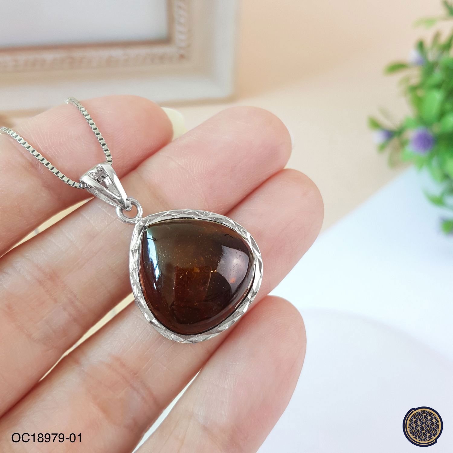 18.5mm x 29mm 碧玺水滴形纯银吊坠