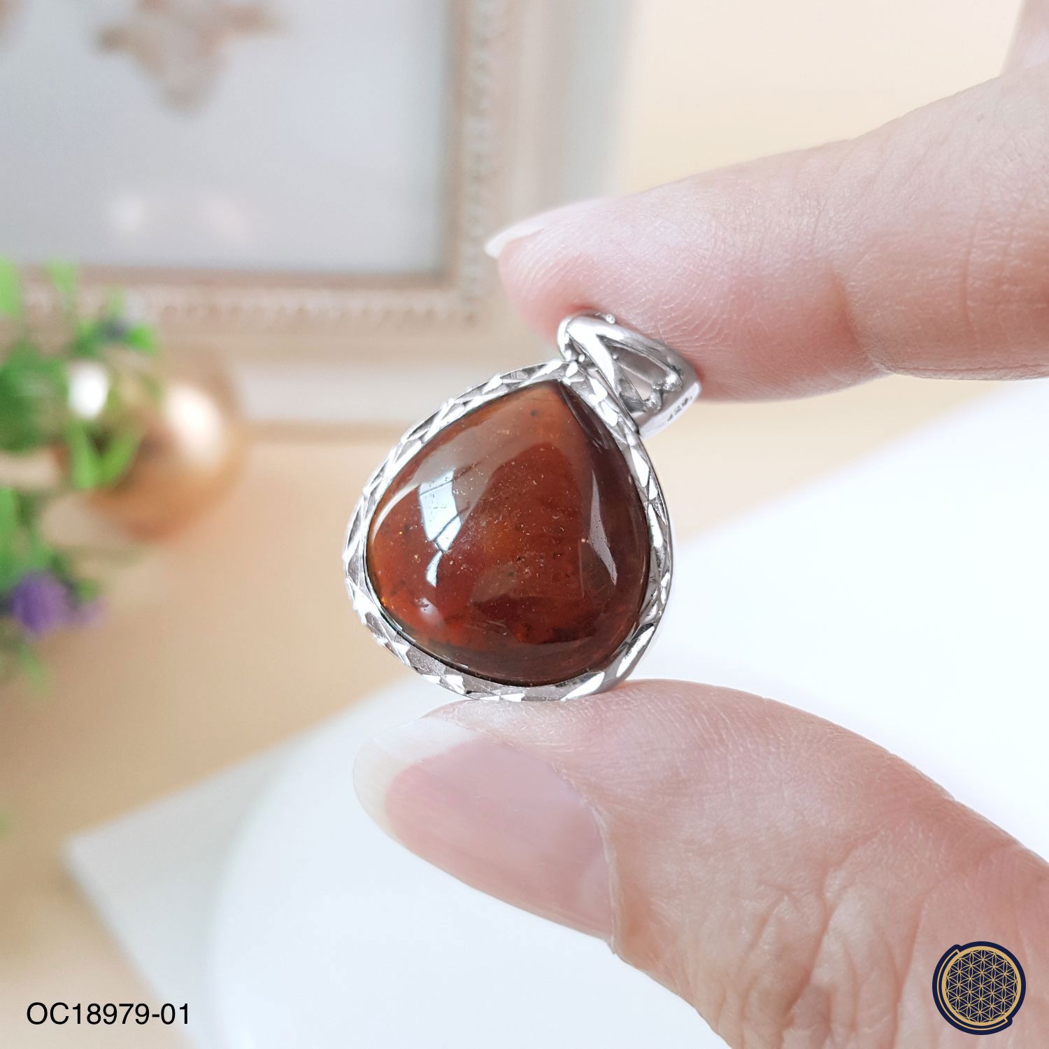 18.5mm x 29mm 碧玺水滴形纯银吊坠