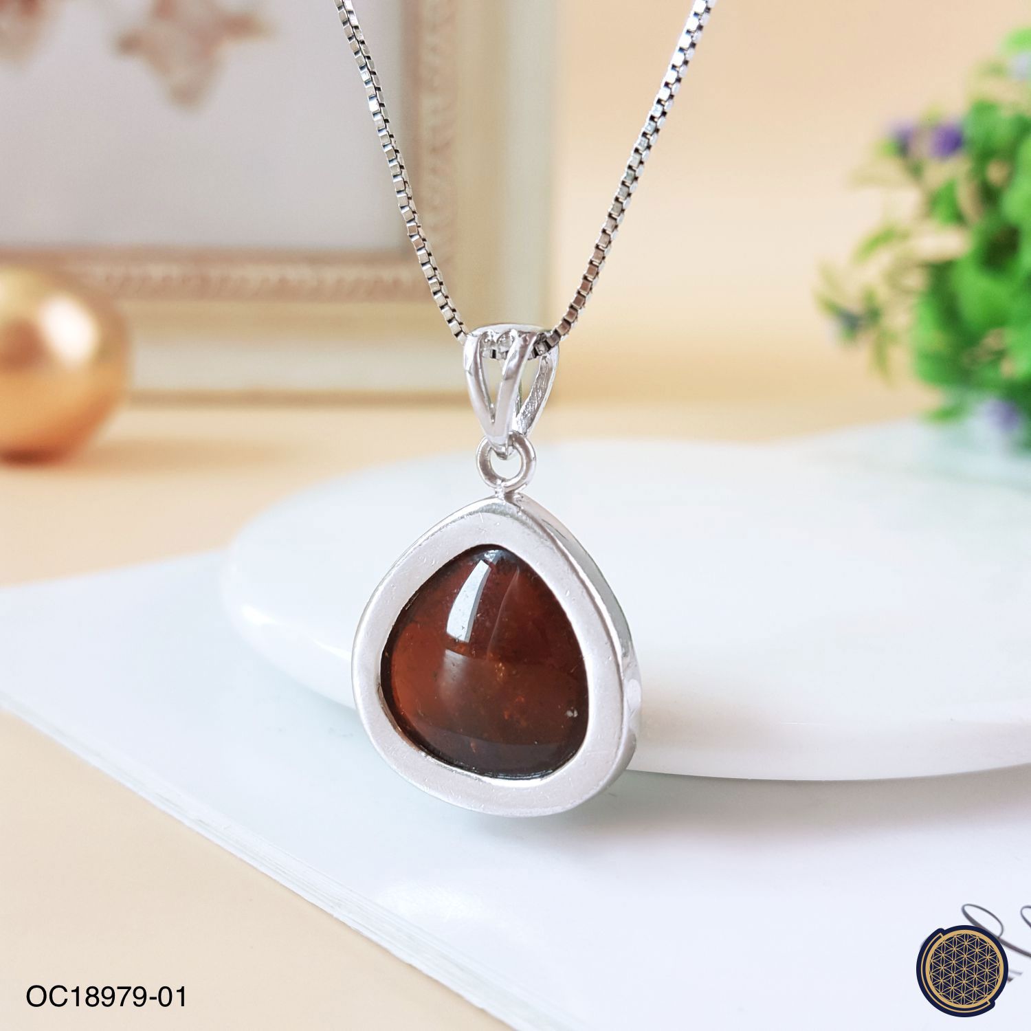 18.5mm x 29mm 碧玺水滴形纯银吊坠