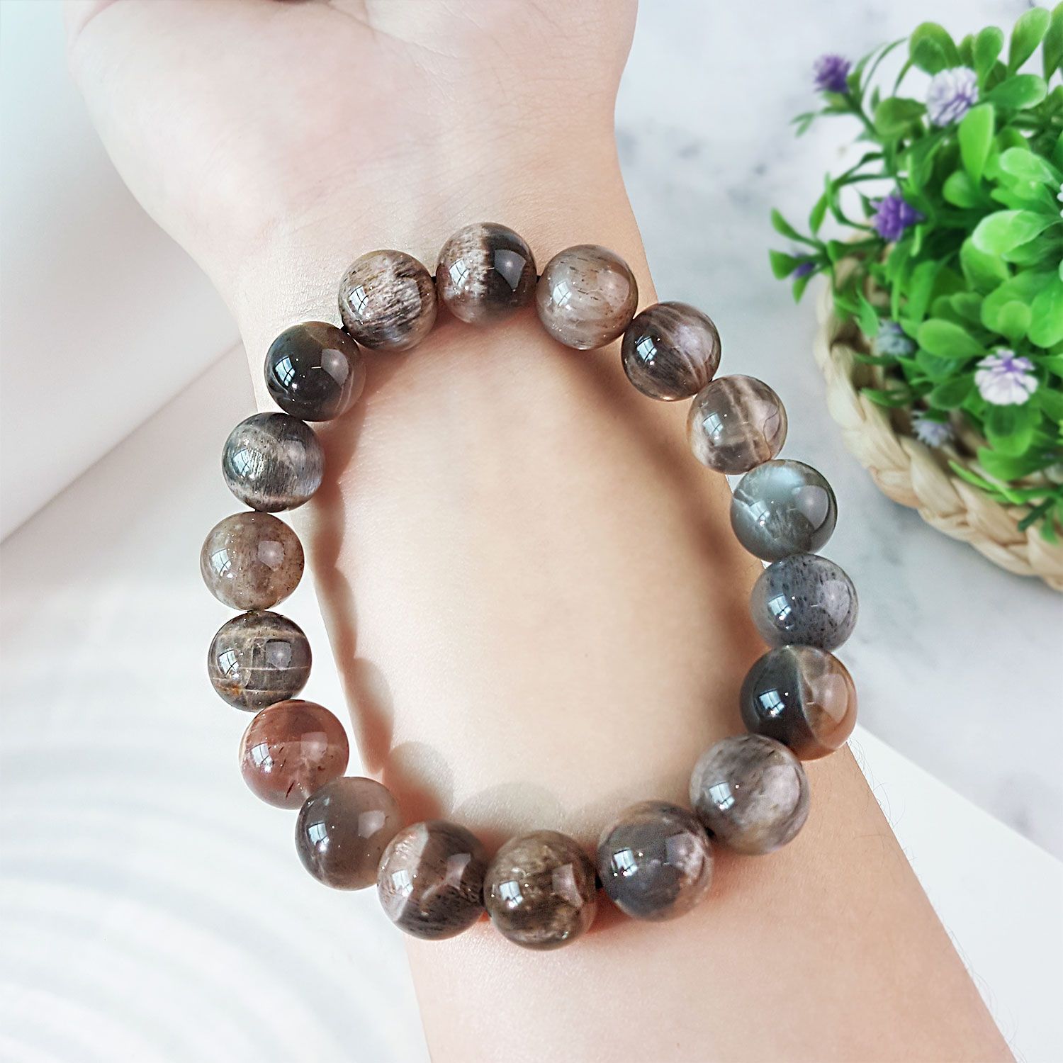 11-11.5mm 黑骨干太阳石手链