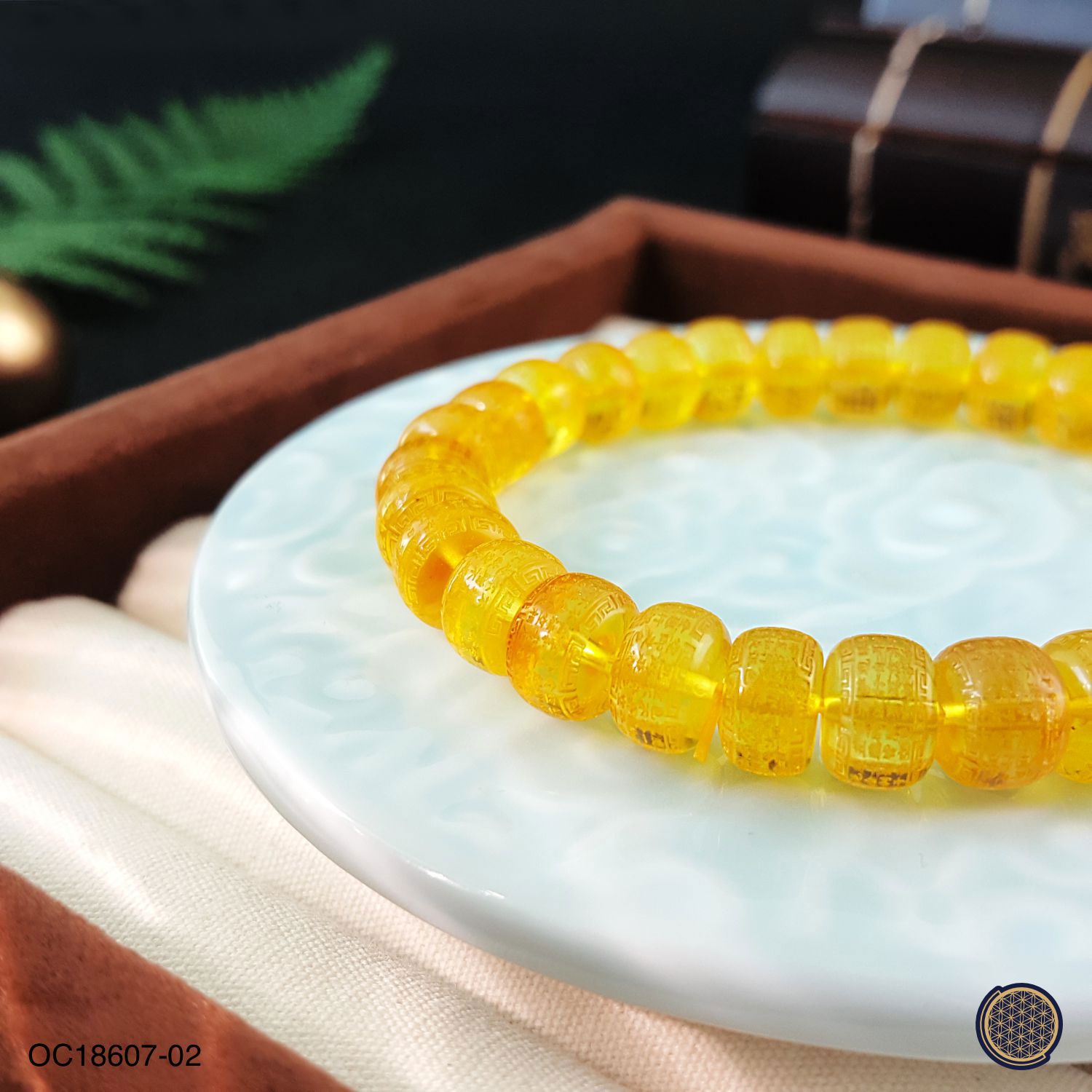 8-8.5mm 琥珀波罗蜜心经老鼓形手链