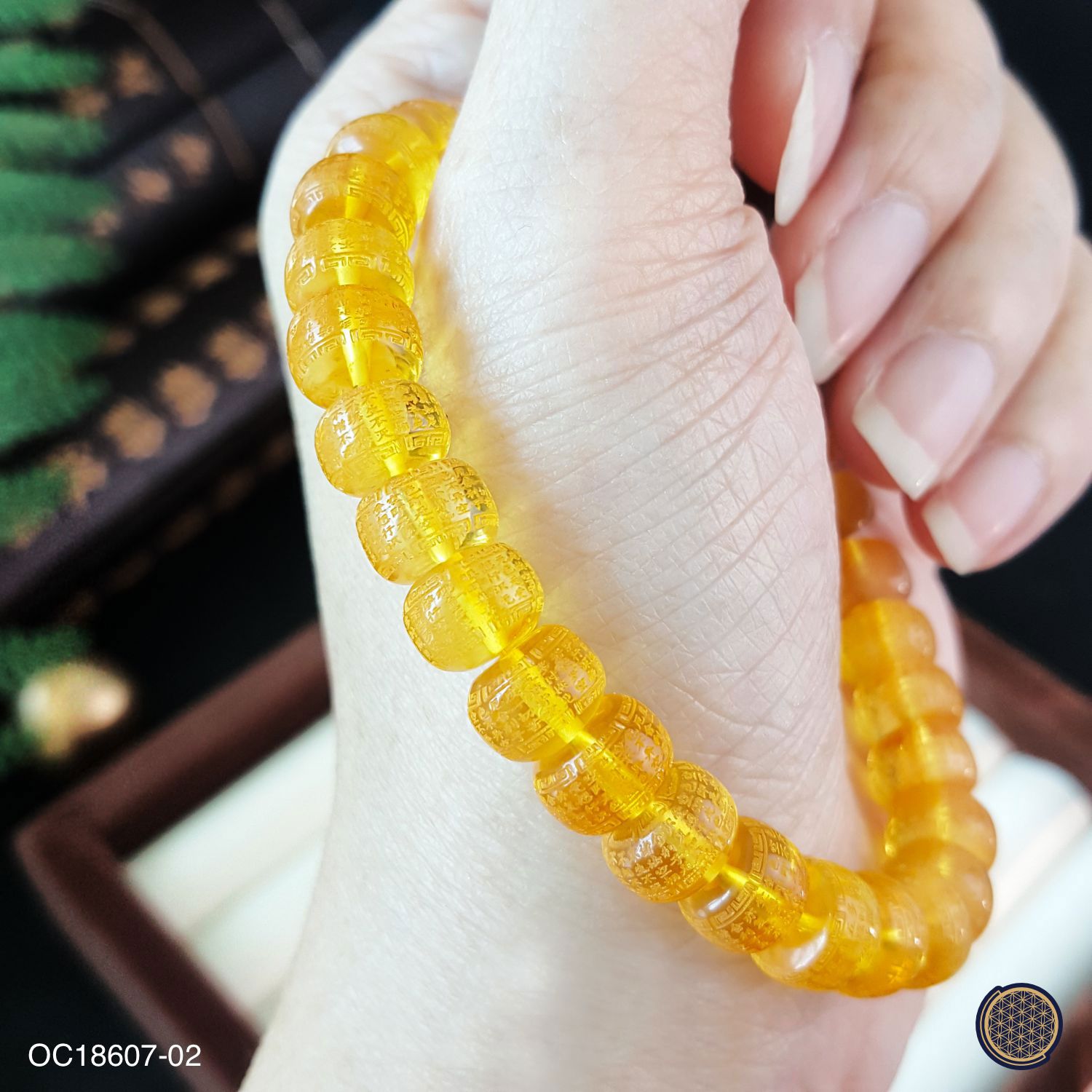 8-8.5mm 琥珀波罗蜜心经老鼓形手链