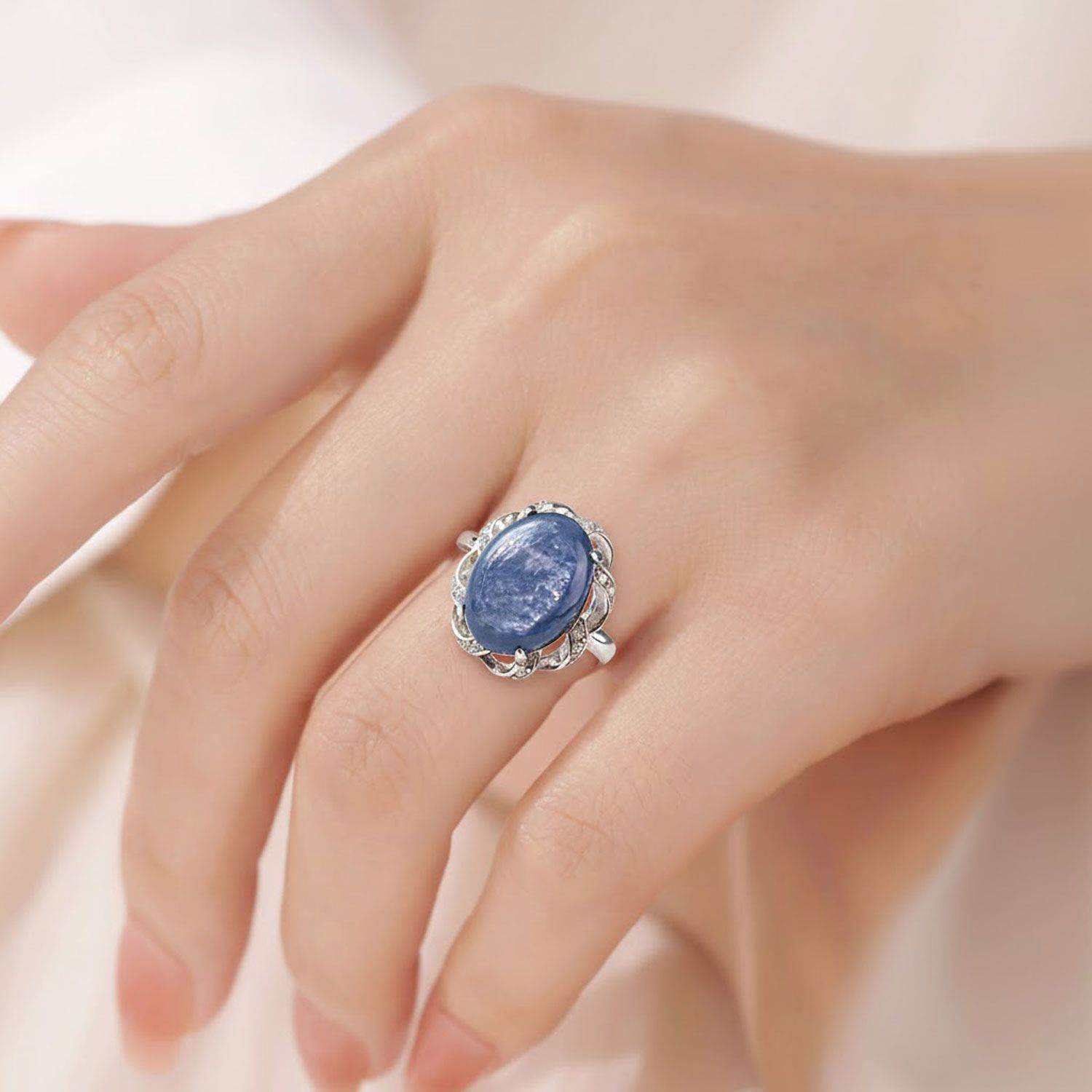 蓝晶石纯银戒指