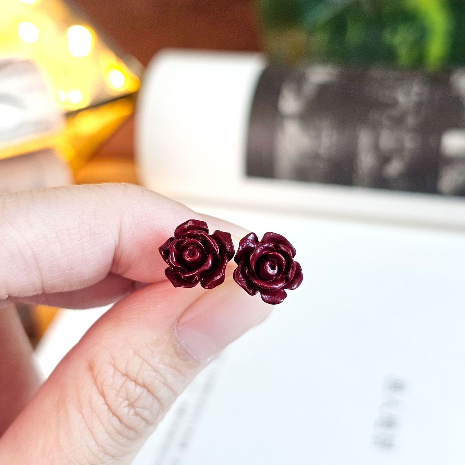 10mm 紫金砂玫瑰花耳环