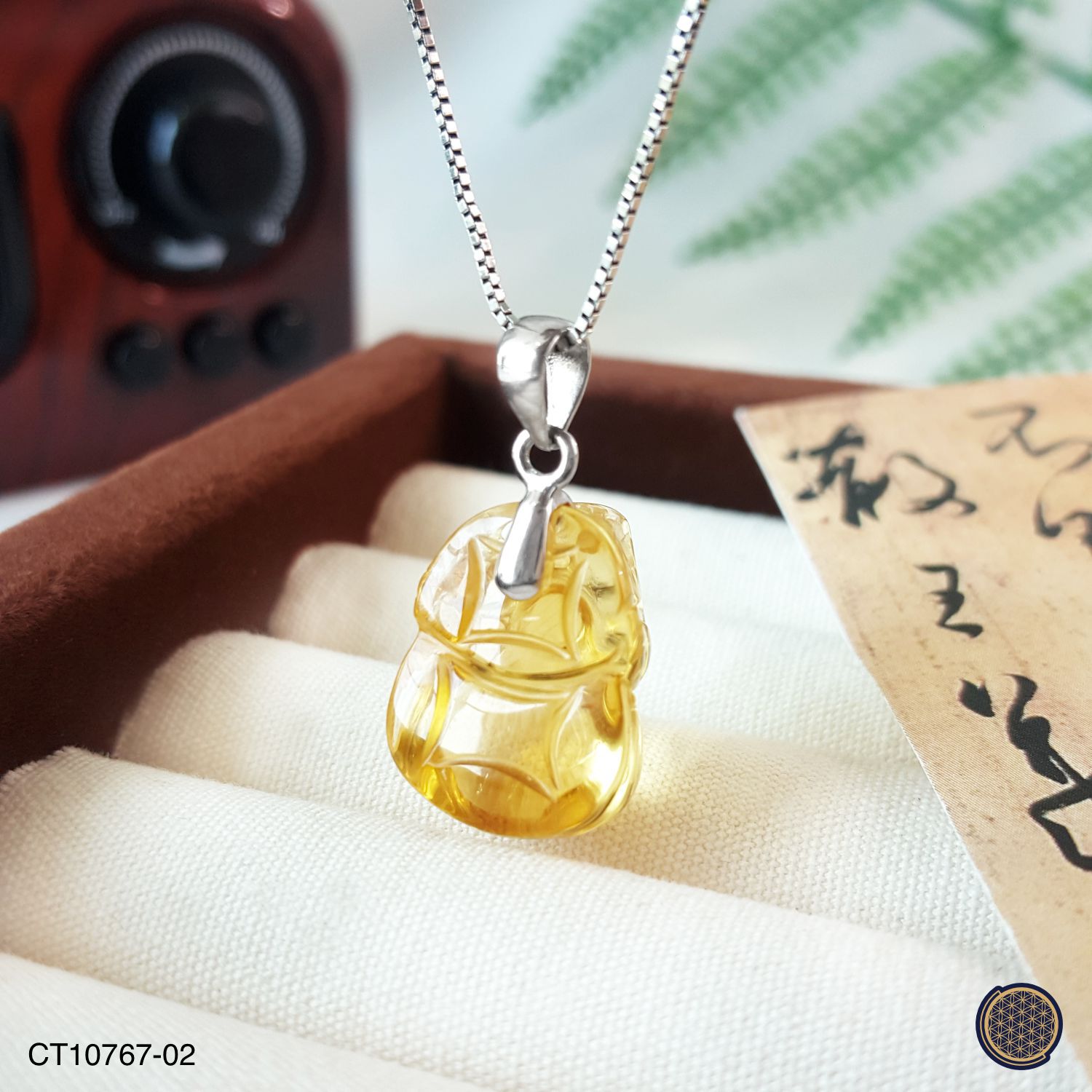 14mm x 27mm 高级黄水晶貔貅纯银吊坠