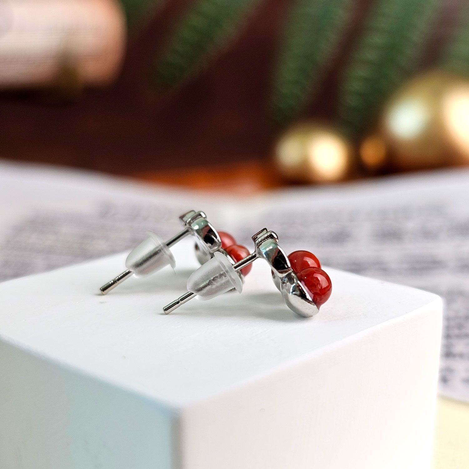 南红玛瑙樱桃耳环