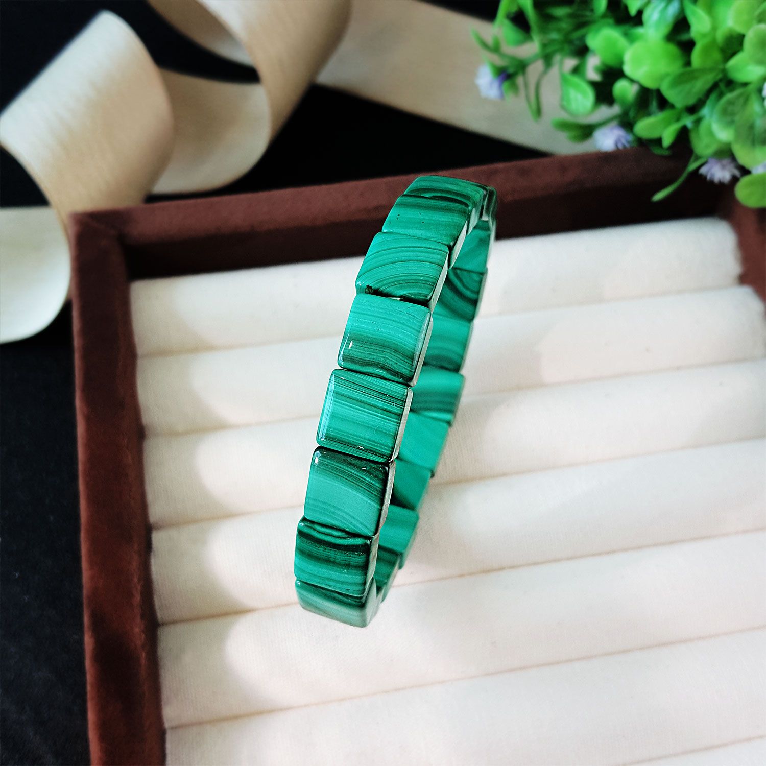 10X10mm Malachite Square Flat Bracelet