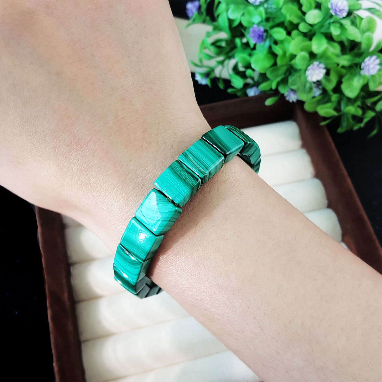 10X10mm Malachite Square Flat Bracelet