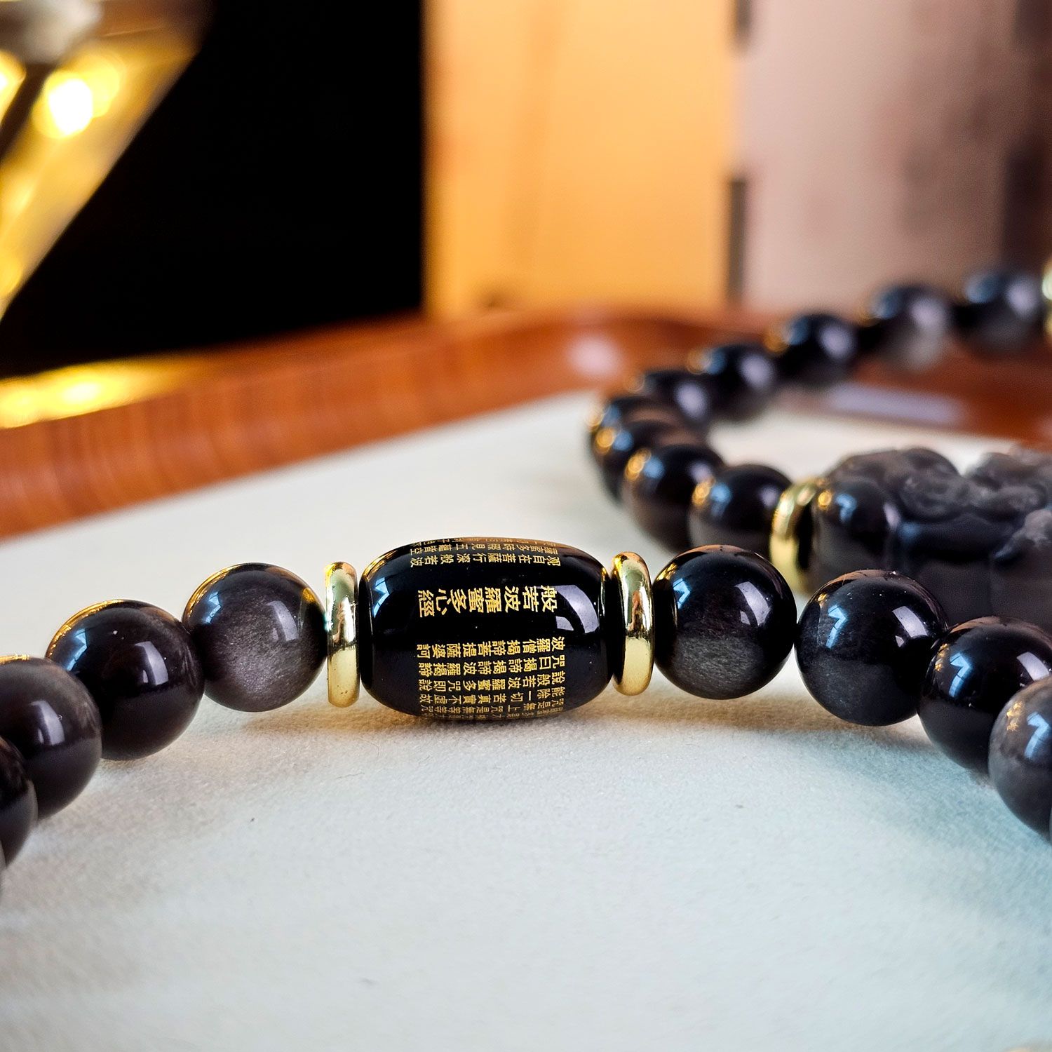 8mm 银曜石搭配波罗蜜心经与貔貅设计款手链