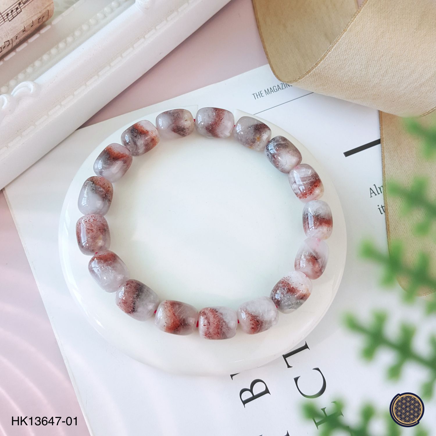 8-8.5mm Super Seven Golden Strawberry Barrel Bracelet