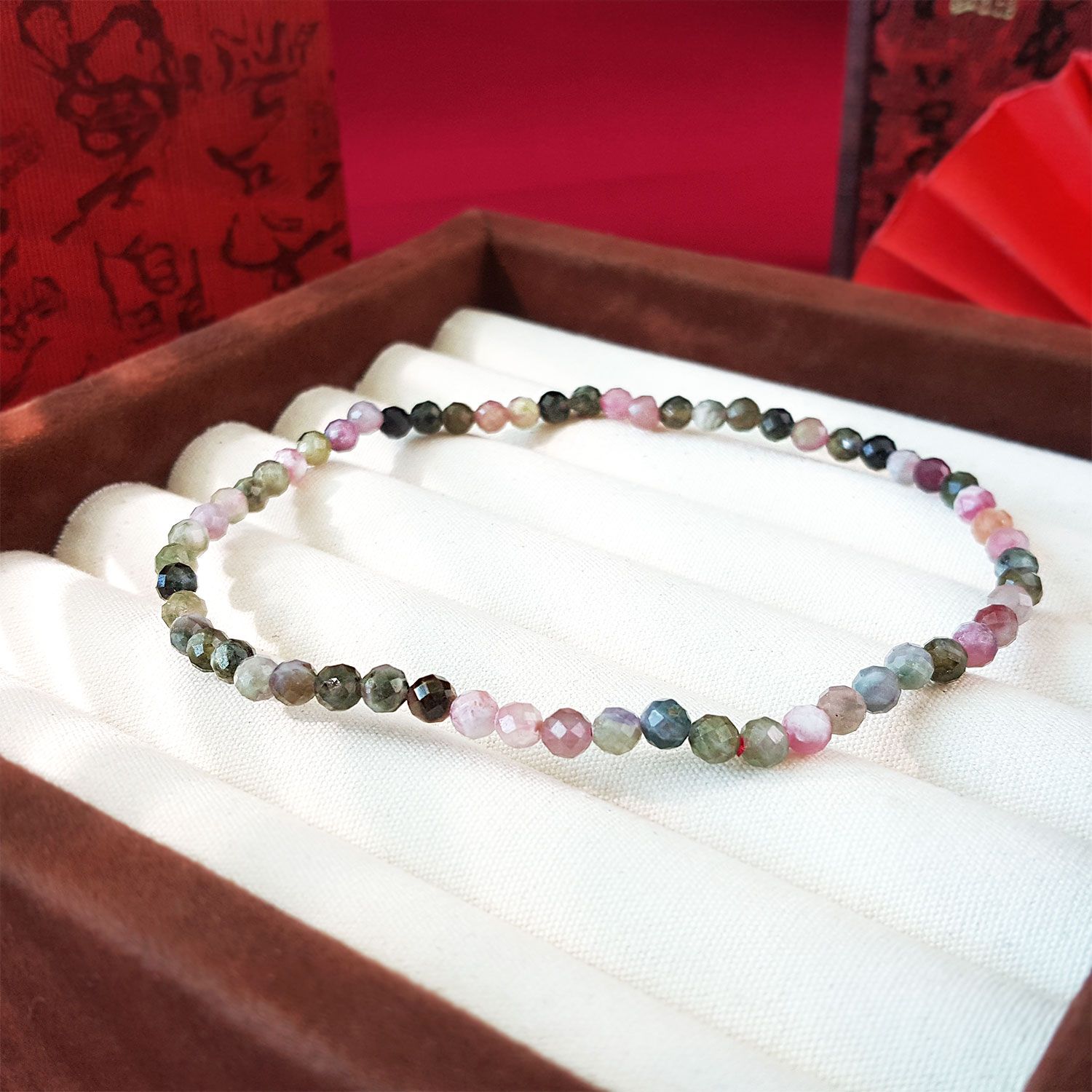 4mm 彩碧玺角度脚链