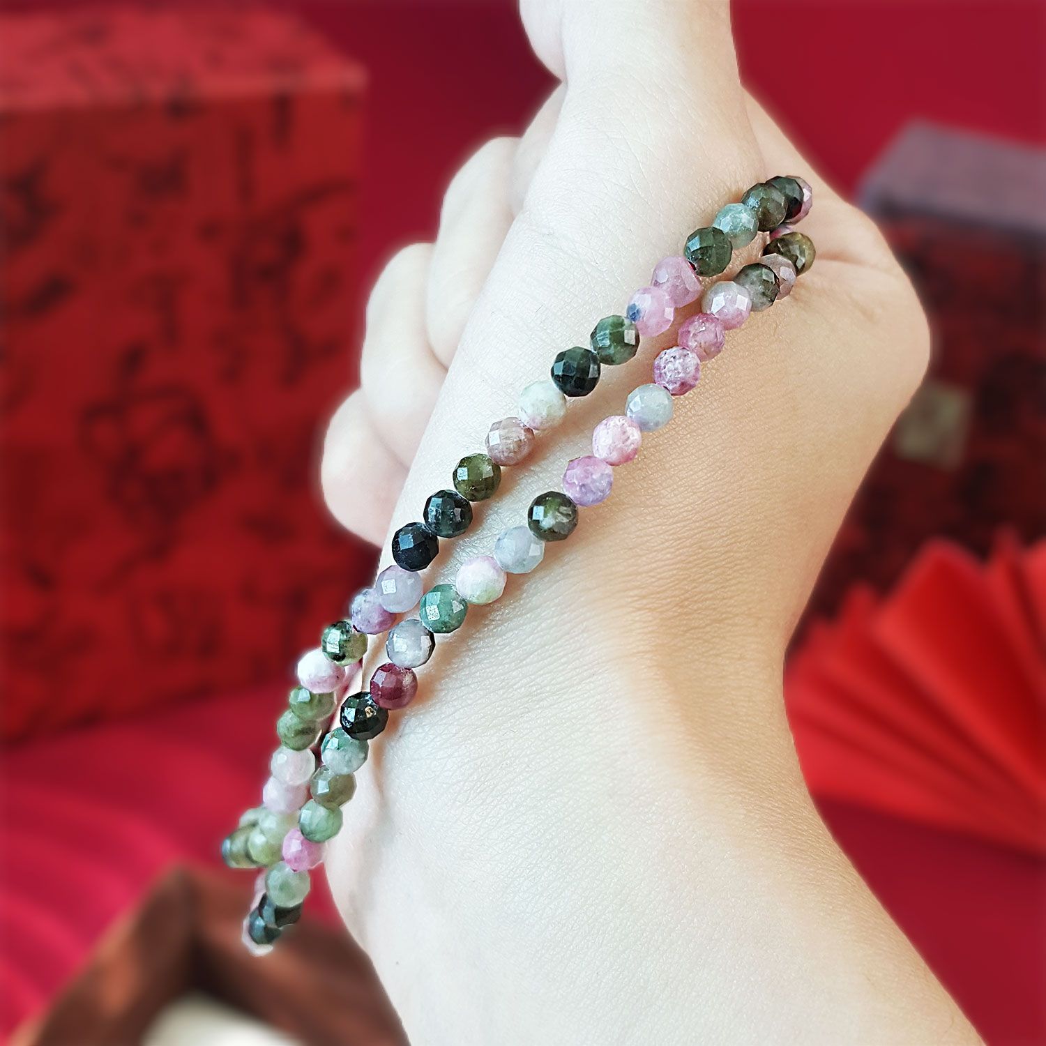 4mm 彩碧玺角度脚链