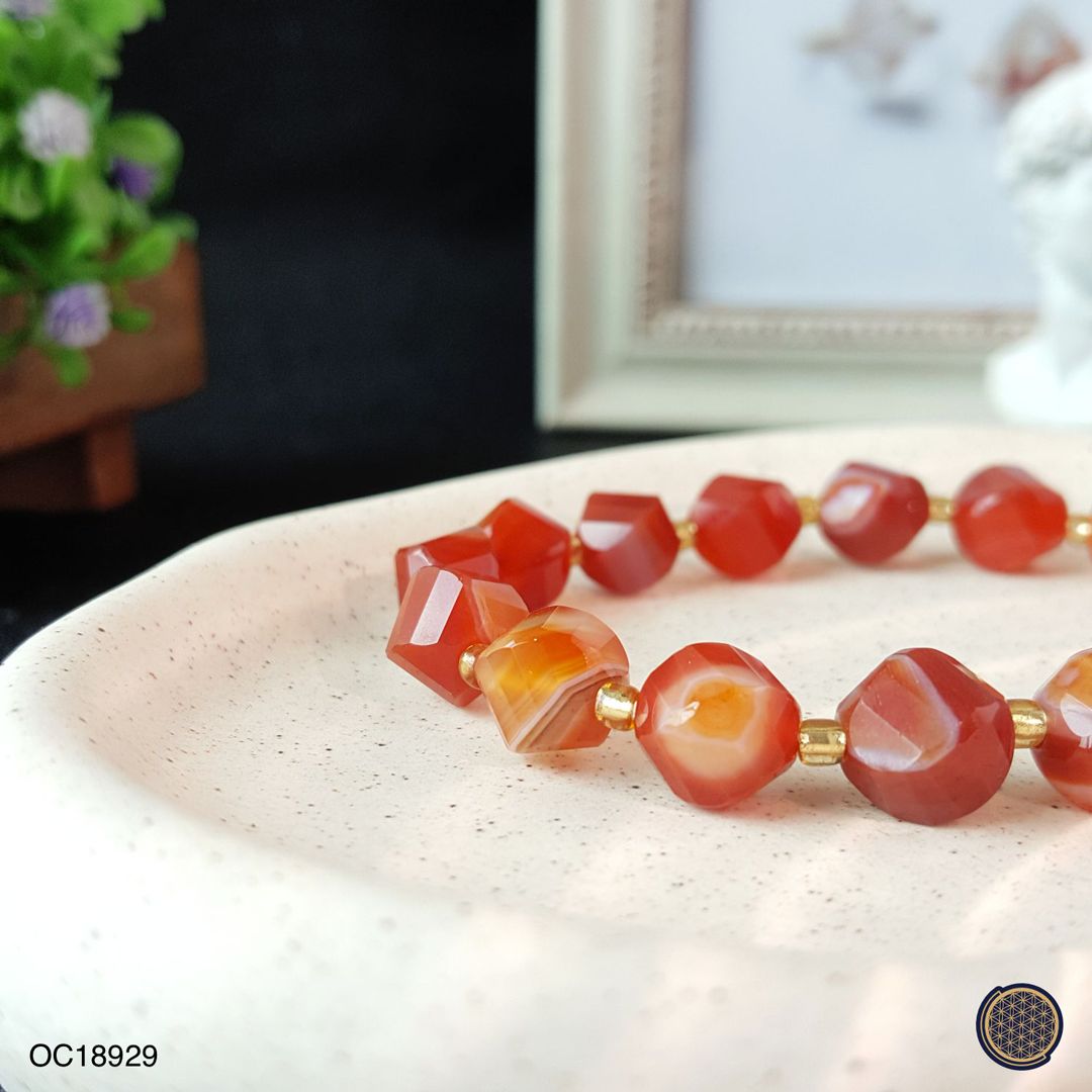 Orange Agate Stripe Faceted Cutting Bracelet
