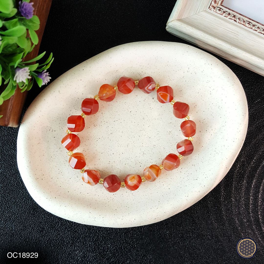 橙红玛瑙条纹多面切割手链