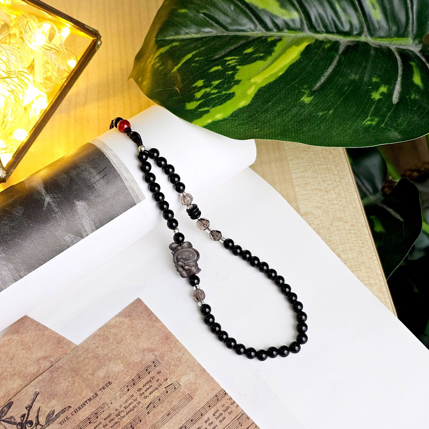 黑曜石搭配银曜石美乐蒂设计款手机挂件