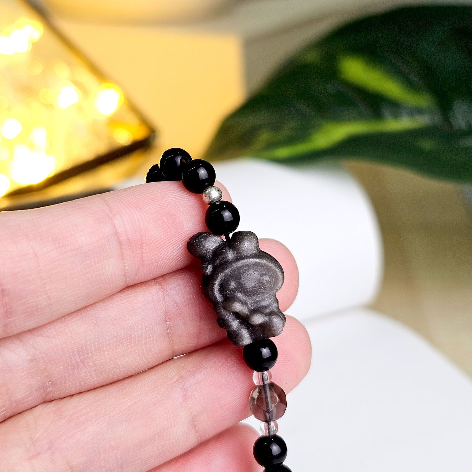 黑曜石搭配银曜石美乐蒂设计款手机挂件