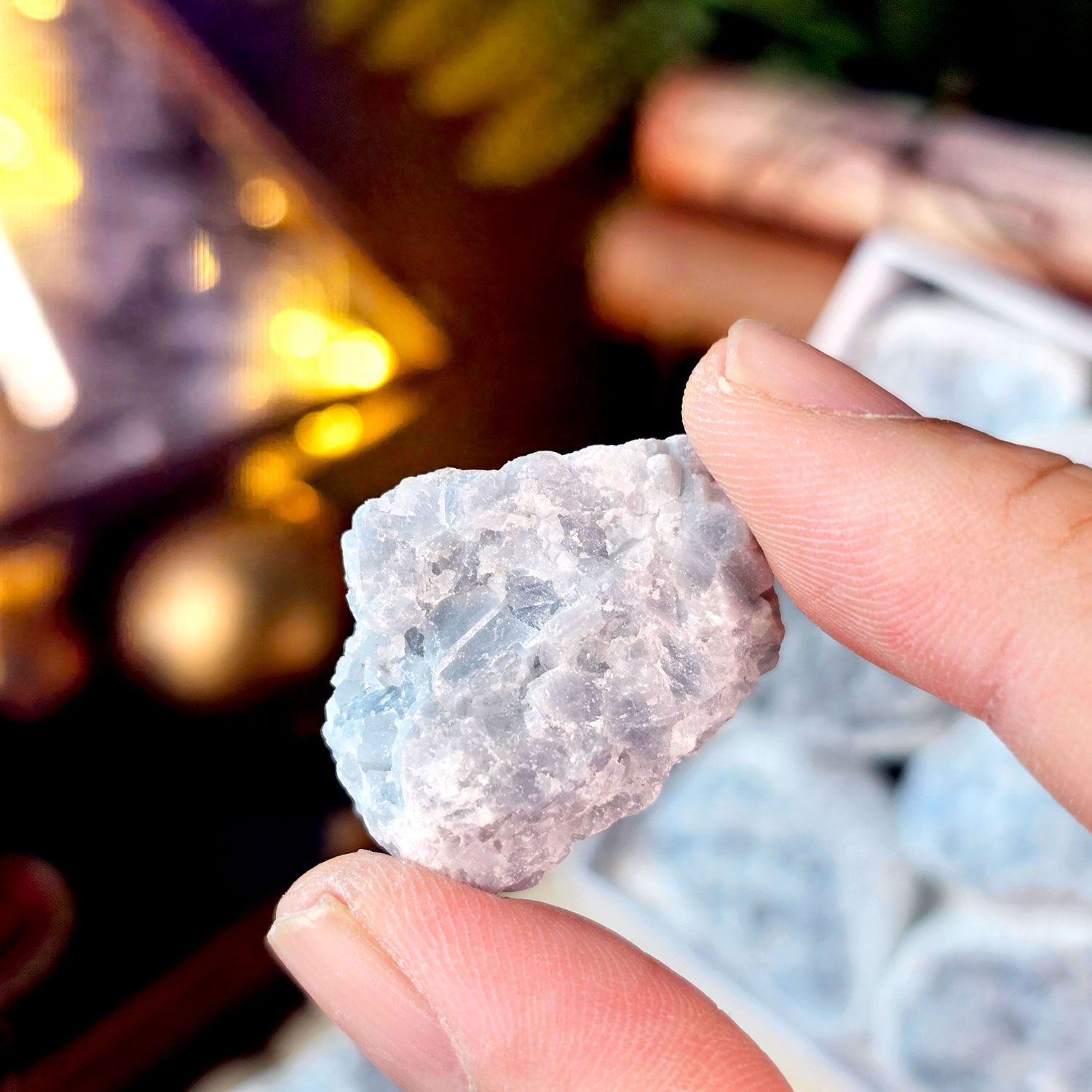 蓝方解石原矿收藏盒(小)