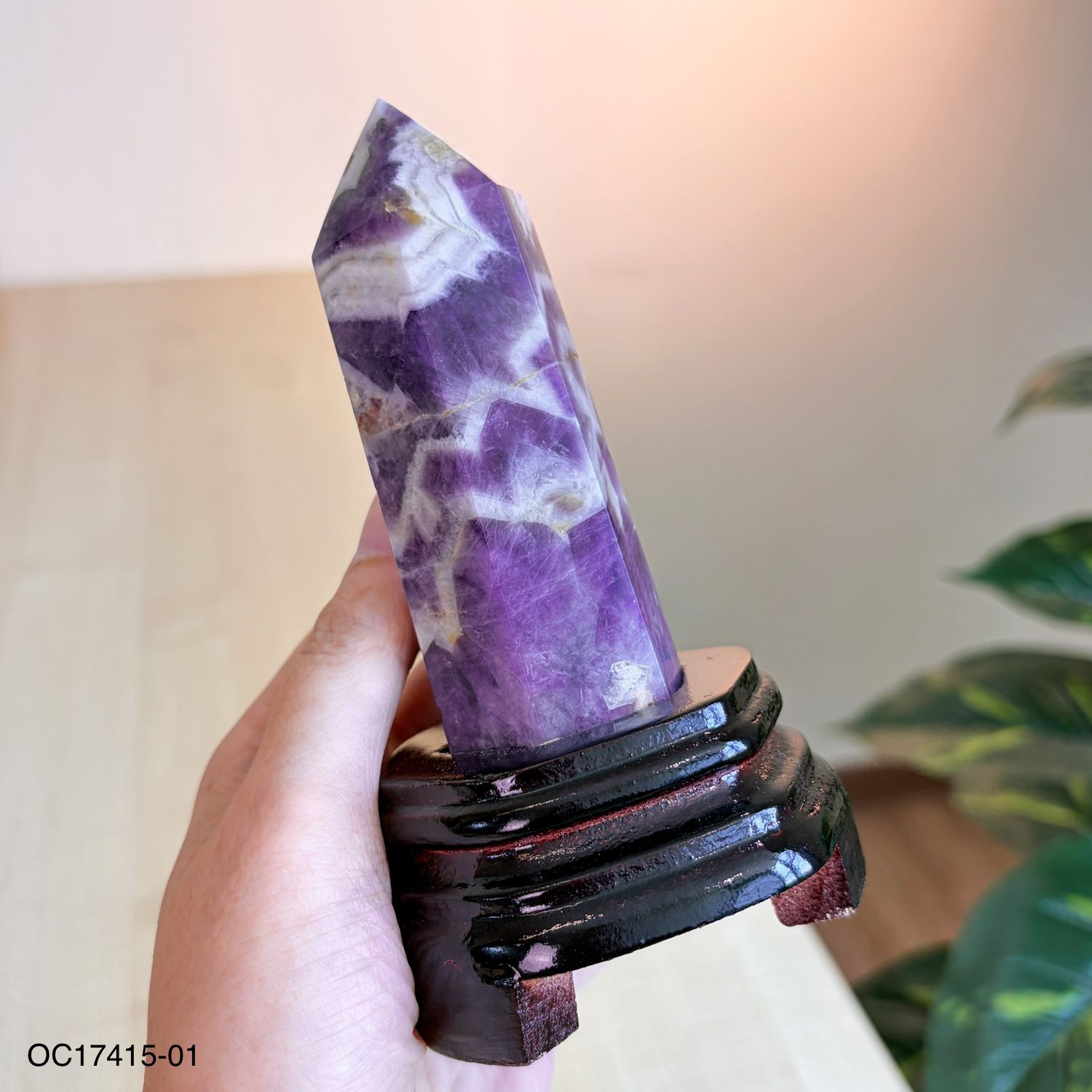 130mm 佛牙紫水晶搭配木座