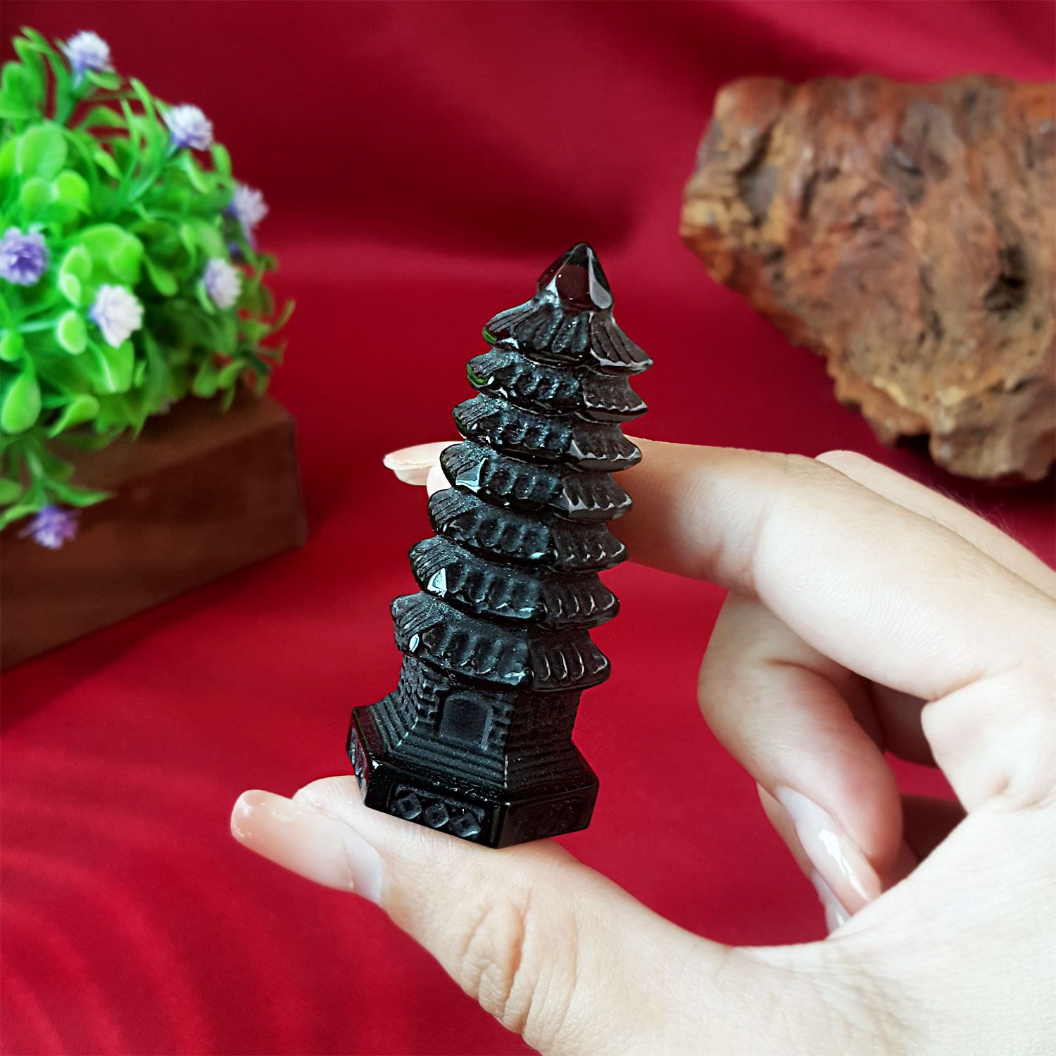冰种黑曜石文昌塔摆件 (6CM)