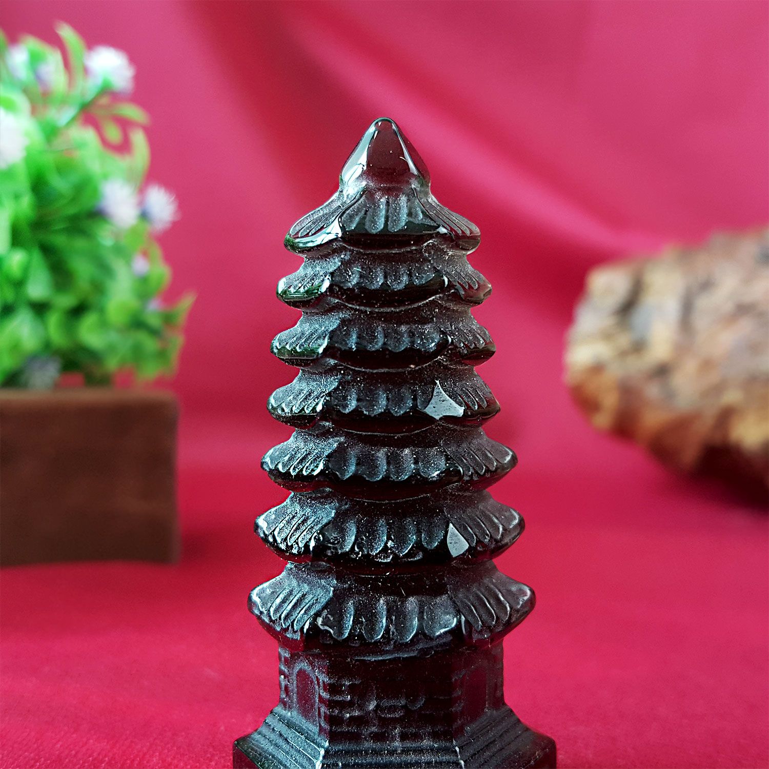 冰种黑曜石文昌塔摆件 (6CM)