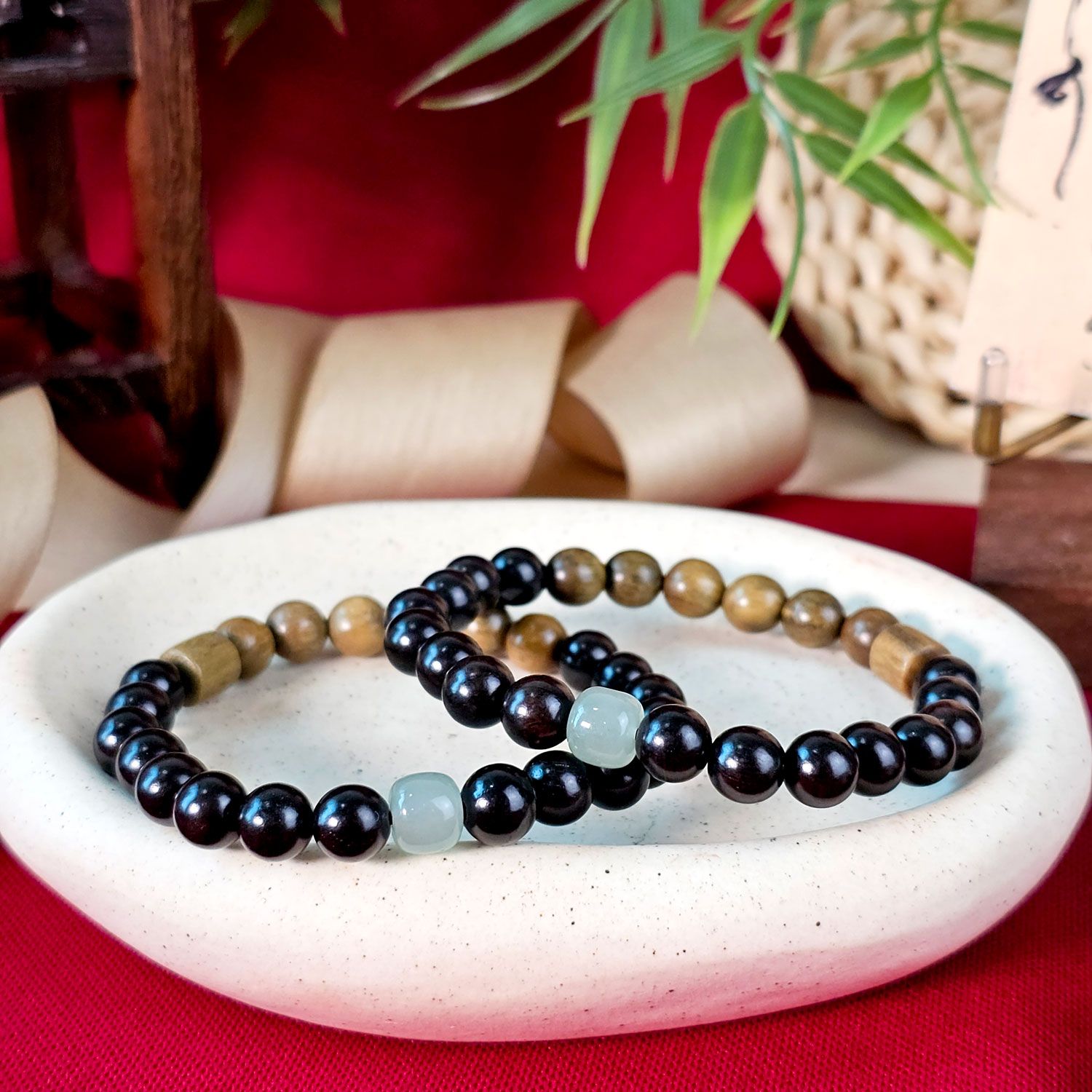 Ebony And Green Sandal Wood Design Bracelet