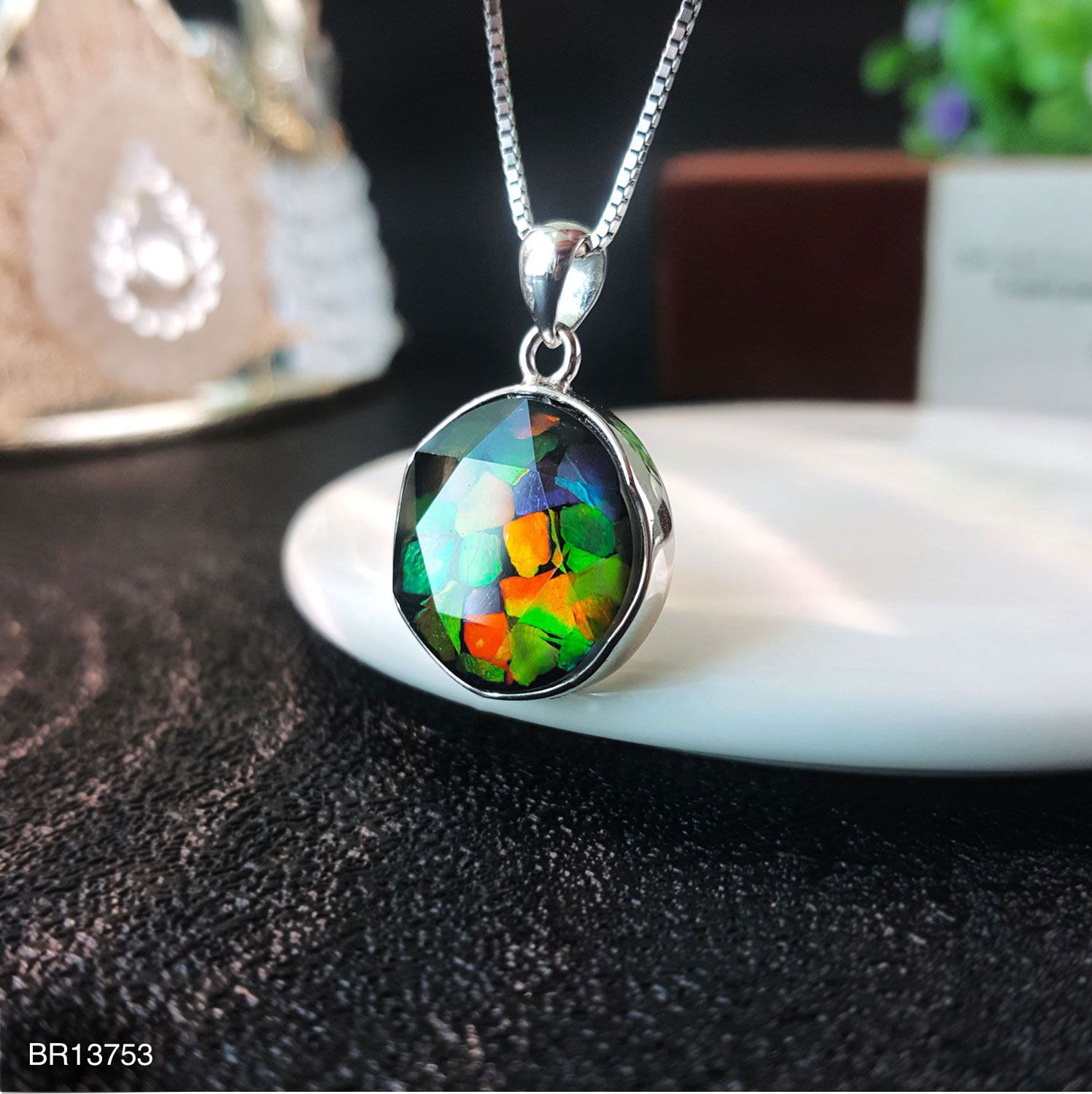 15mm 加拿大斑彩拼图大卫星吊坠