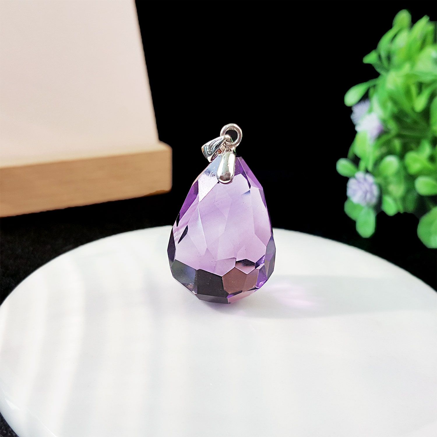 18mm x 33mm 高级紫水晶切面纯银吊坠